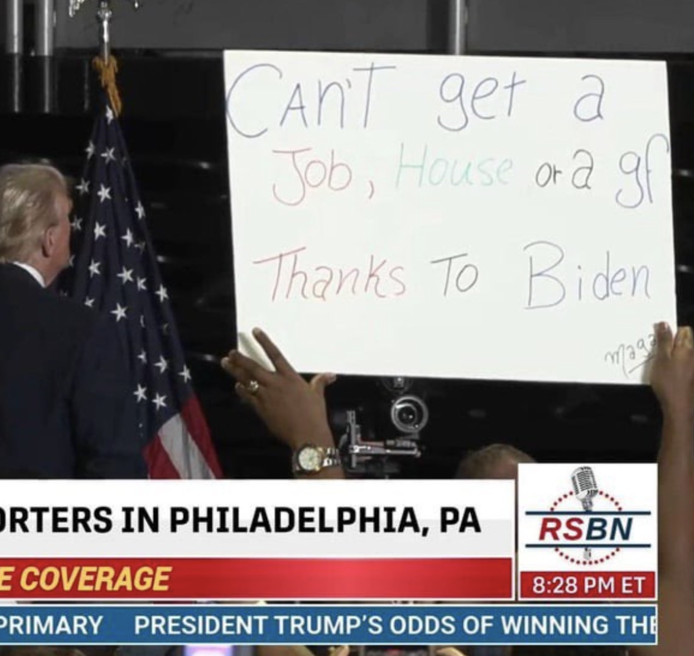 protest - Can'T get a Job, House or a g Thanks To Biden Orters In Philadelphia, Pa Rsbn E Coverage Et Primary President Trump'S Odds Of Winning The